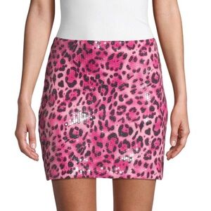 Endless Rose Skirt Pink Leopard Print Sequins Mini Zipper Back Animal Print